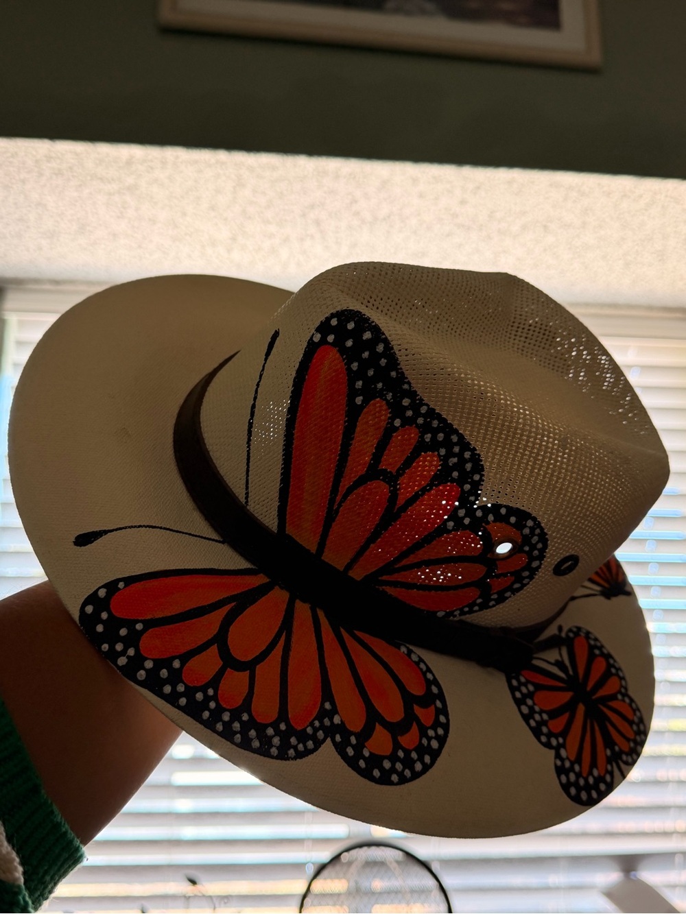 Cream Straw Fedora Hat with Orange Butterfly Accent
